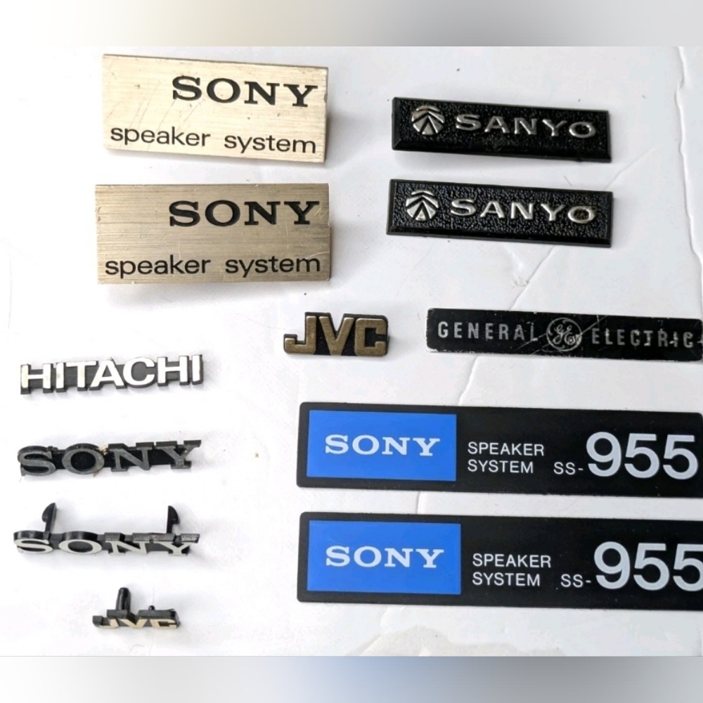 Various Electronics Brand badges lot Sony JVC, Hitachi, Sanyo, General Electric